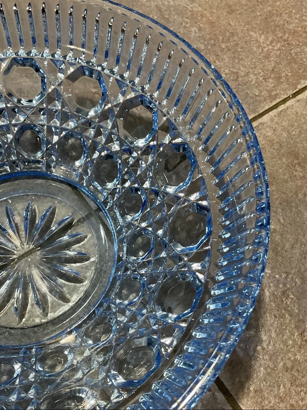 Windsor blue glass button and cane pattern.